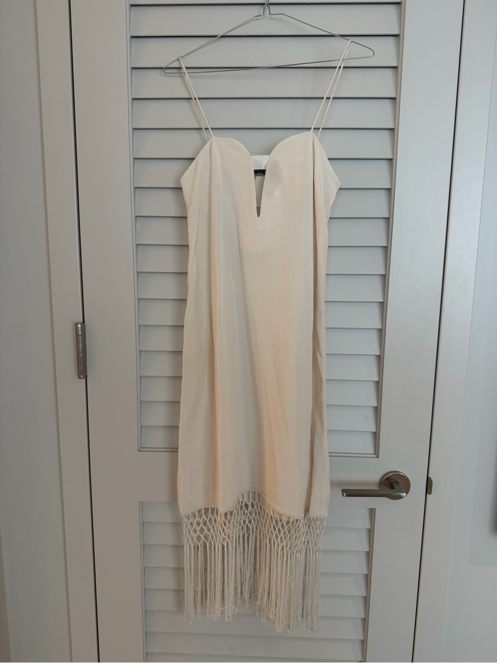 Otte New York Spaghetti Strap Fringe Midi Dress in Cream